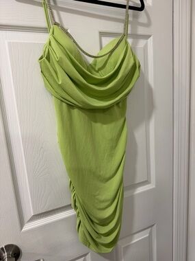 Sparkling Lime Green Cowl Neck Dress